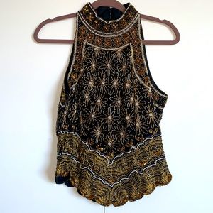 Vintage Beaded high neck top Med